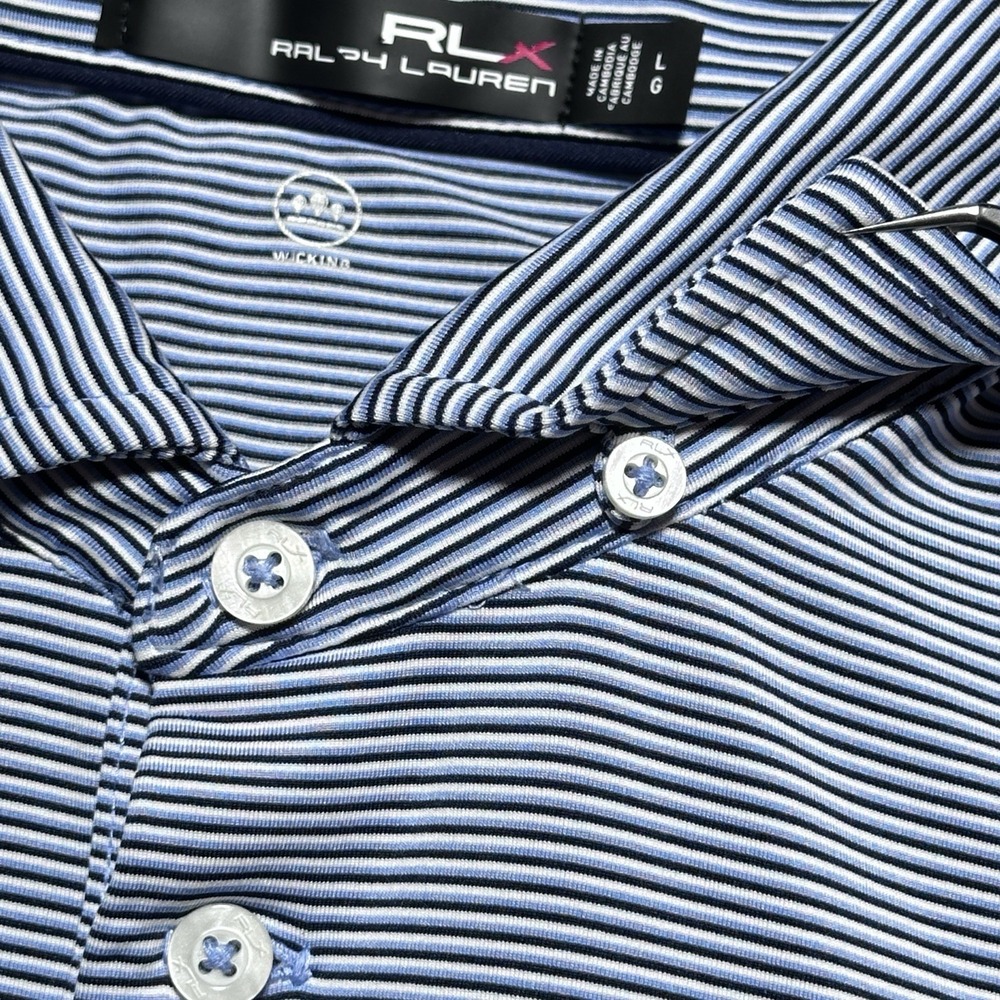 RLX Ralph Lauren Golf Polo Shirt Mens Large Performance Striped Big Foot CC - Picture 4 of 10